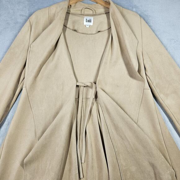 Luii Jacket Womens Small Tan Beige Draped Waterfall Faux Suede Cardigan Coat - Picture 5 of 14
